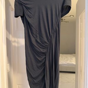 Theory Charcoal Gray Ruched Short Sleeve Midi Dress